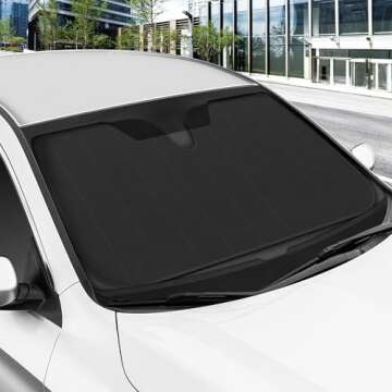 Motor Trend Black Accordion Folding Car Windshield Sun Shade - Blackout Sun Visor for Car Windshield - Foldable Jumbo Sunshade and Front Window Truck Sun Screen for UV Sun Protection - 66 x 27