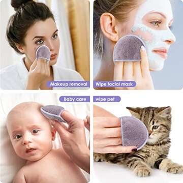 SUNLAND Reusable Makeup Remover Pads for Face,Eye,Lips 16 Pack Microfiber Face Cleansing Gloves Wash...