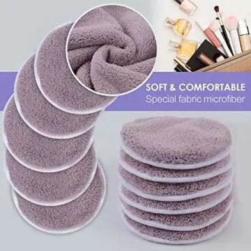 SUNLAND Reusable Makeup Remover Pads for Face,Eye,Lips 16 Pack Microfiber Face Cleansing Gloves Washable with Laundry Bag and Travel Bag Rounds Toner Pads (Round 3.15inchx16, dpurple)
