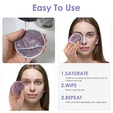 SUNLAND Reusable Makeup Remover Pads for Face,Eye,Lips 16 Pack Microfiber Face Cleansing Gloves Washable with Laundry Bag and Travel Bag Rounds Toner Pads (Round 3.15inchx16, dpurple)