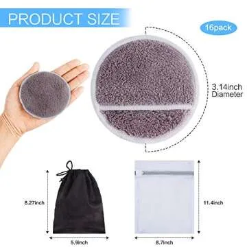 SUNLAND Reusable Makeup Remover Pads for Face,Eye,Lips 16 Pack Microfiber Face Cleansing Gloves Washable with Laundry Bag and Travel Bag Rounds Toner Pads (Round 3.15inchx16, dpurple)