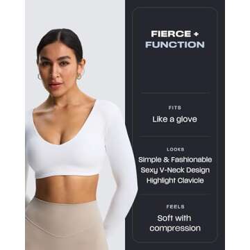 Aoxjox Long Sleeve Cropped V Neck Athletic Top - Stylish Gym Wear for Women