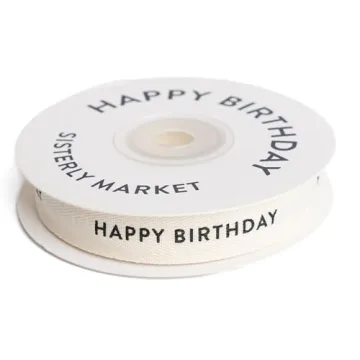 Happy Birthday Cotton Herringbone Ribbon for Gifts