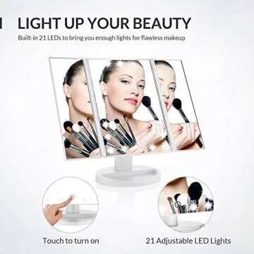 EASEHOLD Make-up Mirror with 21 LED Lights - Foldable & Rotatable