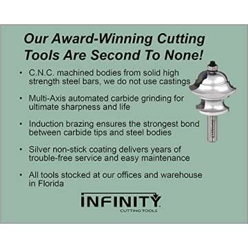Infinity Cutting Tools 1/2" Shank, Mega Flush Trim Bit, 3/4" C.D. x 1-1/4" C.H. | Carbide Tip | Heavy-Duty | for Handheld Or Table Mounted Wood Router