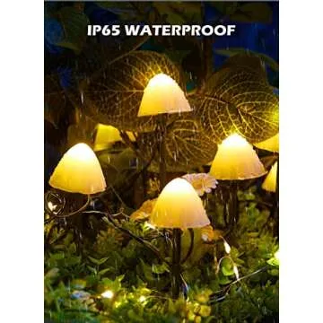 Solar Mushroom Garden Lights for Outside, 20 LED 32.8FT Solar String Lights Outdoor Waterproof for Fence with 8 Lighting Modes, Solar Pathway Lights for Patio Yard Decorative
