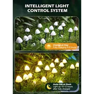 Solar Mushroom Garden Lights for Outside, 20 LED 32.8FT Solar String Lights Outdoor Waterproof for Fence with 8 Lighting Modes, Solar Pathway Lights for Patio Yard Decorative