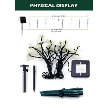 Solar Mushroom Garden Lights for Outside, 20 LED 32.8FT Solar String Lights Outdoor Waterproof for Fence with 8 Lighting Modes, Solar Pathway Lights for Patio Yard Decorative