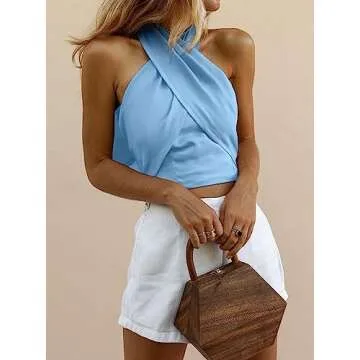 HYPERFIRE Women's Sexy Criss Cross Halter Crop Top