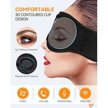 MUSICOZY 3D Bluetooth Sleep Mask with Headphones, Wireless Music Sleep Headband Eye Mask for Side Sl...