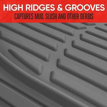 Motor Trend FlexTough Floor Mats for Cars, Gray Deep Dish All-Weather Mats, Waterproof Trim-To Fit Automotive Floor Mats for Trucks SUV, Universal Liner Car Accessories