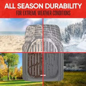 Motor Trend FlexTough Floor Mats for Cars, Gray Deep Dish All-Weather Mats, Waterproof Trim-To Fit Automotive Floor Mats for Trucks SUV, Universal Liner Car Accessories