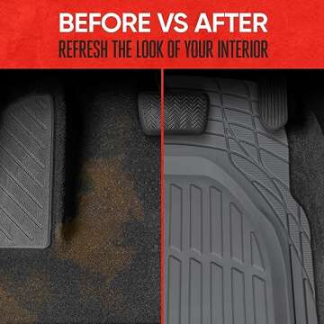 Motor Trend FlexTough Floor Mats for Cars, Gray Deep Dish All-Weather Mats, Waterproof Trim-To Fit Automotive Floor Mats for Trucks SUV, Universal Liner Car Accessories