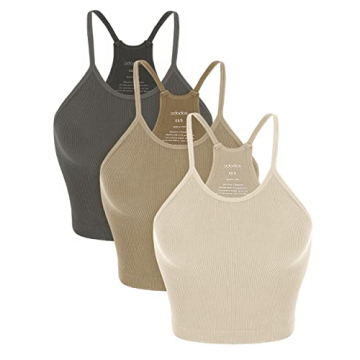 Elegant ODODOS Women's Seamless Crop Tank Tops 3-Pack
