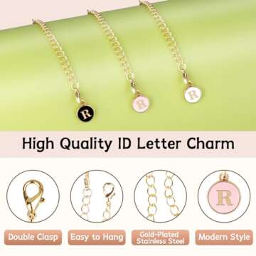 GUDEMAO 3 Pcs Letter Charm Accessories for Tumblers with Handle, A-Z Initial Name ID Personalized Handle Charm for Tumbler, 3 Colors Stainless Steel Initial Identification Charms Pink/White/Black (R)