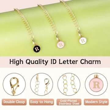 GUDEMAO 3 Pcs Letter Charm Accessories for Tumblers with Handle, A-Z Initial Name ID Personalized Handle Charm for Tumbler, 3 Colors Stainless Steel Initial Identification Charms Pink/White/Black (R)