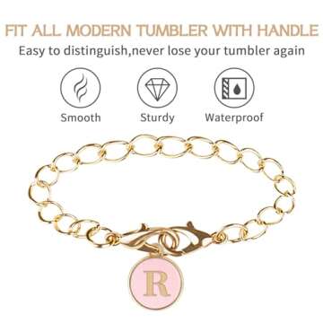 GUDEMAO 3 Pcs Letter Charm Accessories for Tumblers with Handle, A-Z Initial Name ID Personalized Handle Charm for Tumbler, 3 Colors Stainless Steel Initial Identification Charms Pink/White/Black (R)