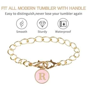 GUDEMAO 3 Pcs Letter Charm Accessories for Tumblers with Handle, A-Z Initial Name ID Personalized Handle Charm for Tumbler, 3 Colors Stainless Steel Initial Identification Charms Pink/White/Black (R)