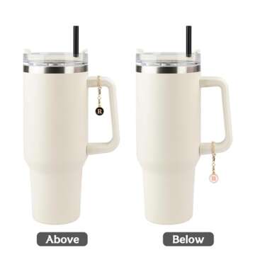 GUDEMAO 3 Pcs Letter Charm Accessories for Tumblers with Handle, A-Z Initial Name ID Personalized Handle Charm for Tumbler, 3 Colors Stainless Steel Initial Identification Charms Pink/White/Black (R)