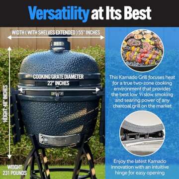 SnS Grills Slow ‘N Sear Deluxe Kamado Grill - Two-Zone Cooking Experience