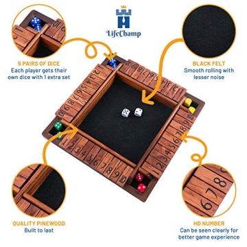 Wooden Shut The Box Game for All Ages - 2 to 4 Players