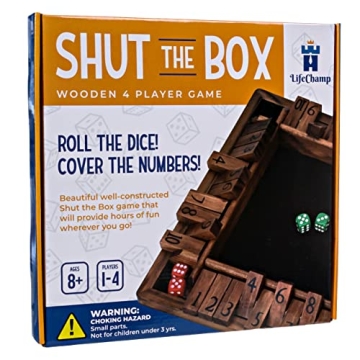 Wooden Shut The Box Game for All Ages - 2 to 4 Players
