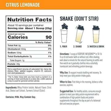Isopure Clear Whey Isolate Protein Powder Infusions, Lactose Free, Gluten Free, Naturally Flavored, Citrus Lemonade, 20g Protein Per Serving, 14.1 Oz, 16 Servings