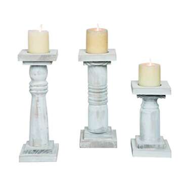Transpac Rustic White Pillar Candle Holders Set of 3