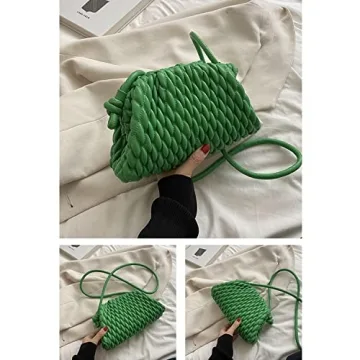 ELDA Dumpling Bag for Women Quilted Clutch Handbag Cloud Purse Fashion Ruched Bag Handmade Leather Hobo Bag