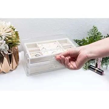Acrylic Jewelry Organizer Box Women - 3 Drawers Clear Storage Case for Girls - Bracelet, Necklace & Ring Holder with Velvet Lining by Simple Goods