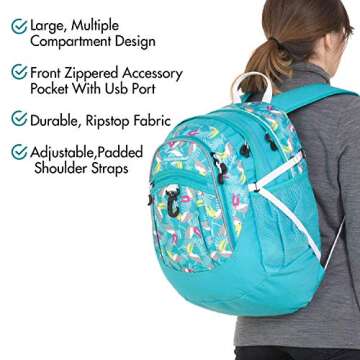 High Sierra Fatboy Backpack, Toucan/Tropic Teal/White, 19.5 x 13 x 7-Inch
