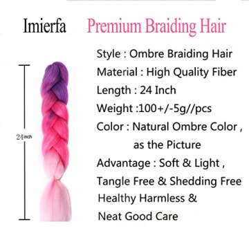 Imierfa Ombre Braiding Hair, 3Tone Braiding Hair Extensions Feed in Hair for Braids, 3Pack Braiding ...