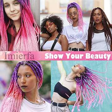 Imierfa Ombre Braiding Hair, 3Tone Braiding Hair Extensions Feed in Hair for Braids, 3Pack Braiding Hair for Twist Braids Color Purple Peach Red Pink 24" 3PCS