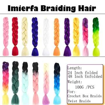 Imierfa Ombre Braiding Hair, 3Tone Braiding Hair Extensions Feed in Hair for Braids, 3Pack Braiding Hair for Twist Braids Color Purple Peach Red Pink 24" 3PCS