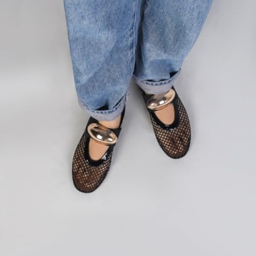 Stylish DOEYG Black Mesh Ballet Flats for Everyday Wear