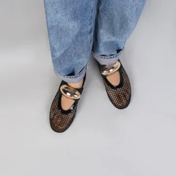 Stylish DOEYG Black Mesh Ballet Flats for Everyday Wear