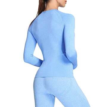Aoxjox Workout Long Sleeve Shirts for Women Fall Athletic Gym Yoga Running Seamless Tee T-Shirt Tops(Sky Blue Marl, Medium)
