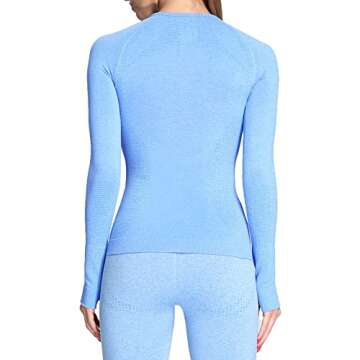 Aoxjox Workout Long Sleeve Shirts for Women Fall Athletic Gym Yoga Running Seamless Tee T-Shirt Tops(Sky Blue Marl, Medium)
