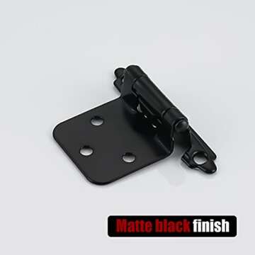 JQK 1/2 Inch Overlay Cabinet Door Hinges Black, 20 Pack 10 Pairs Flush Face Mount Cupboard Self-Closing Kitchen Cabinet Hinges with Door Bumper, CH200-BK-P20
