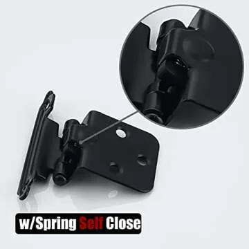 JQK 1/2 Inch Overlay Cabinet Door Hinges Black, 20 Pack 10 Pairs Flush Face Mount Cupboard Self-Closing Kitchen Cabinet Hinges with Door Bumper, CH200-BK-P20