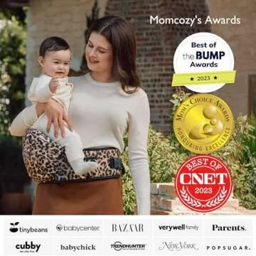 Momcozy Hip Seat Baby Carrier - Adjustable Waistband with Original 3D Belly Protector, Ergonomic Carrier with Various Pockets for Newborns & Toddlers up to 45lbs (Leopard, Medium)