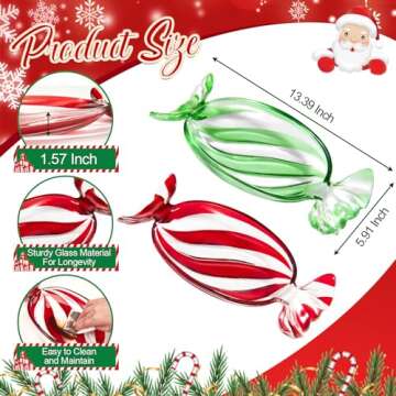 Maxcheck 2 Pcs Holiday Candy Dish Peppermint Candy Tray Green and Red Glass Platter Candy Bowls Crystal Glass Fruit Plates for Serving Party Cookie Snack Storage