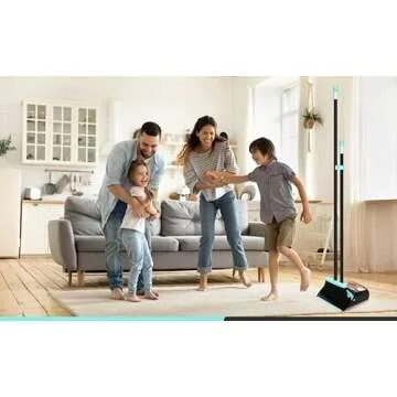 Broom with Dustpan Combo Set,Dust pan with Broom Combo Set,Standing Dustpan and Broom with 54” Long Handle for Indoor Lobby Office Kitchen Sweeping