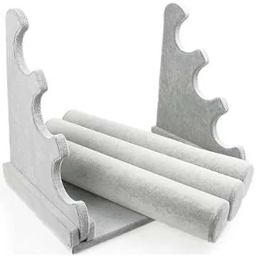 Wudygirl Triple Bracelet Holder Velvet Jewelry Display Stand Watch Bangle Bar Necklace Storage Organizer Gray (Ice Velvet 3 Tier)