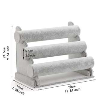 Wudygirl Triple Bracelet Holder Velvet Jewelry Display Stand Watch Bangle Bar Necklace Storage Organizer Gray (Ice Velvet 3 Tier)