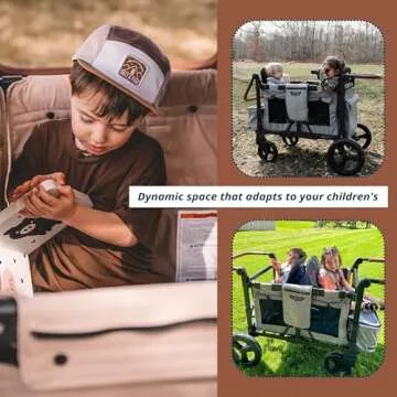 Keenz VYOO Stroller Wagon with Canopy - Foldable Design for Easy Storage, 5 Seating Positions for Kids, Enhanced Child Safety, All-Terrain Mobility, 2-Passengers, Black