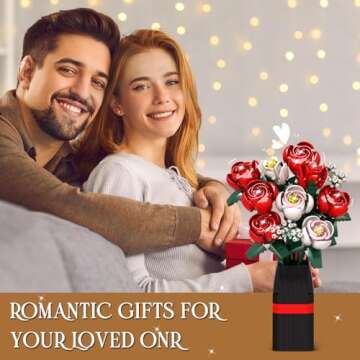 OKKIDY Roses Flowers Bouquet Building Set for Adults with Vase, Red Rose Artificial Flower Botanical...