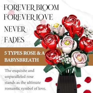 OKKIDY Roses Flowers Bouquet Building Set for Adults with Vase, Red Rose Artificial Flower Botanical Collection Plant Toy Kit, Valentines Day Gifts for Her Women Wife Mom, Home Decor(841PCS)