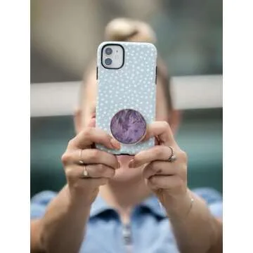 Grips by CRYSTALFY Violet Coral Authentic Natural Abalone Seashell Crystal Phone Grip Holder, Expanding Kickstand, Natural Gemstone Swappable Top Accessory for iPhone, iPad, Kindle, Mobile Devices