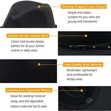 Lisianthus Women Fedora Hat with Belt Buckle in Black